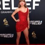 Taylor Swift stuns in red dress at the 2025 Grammys
