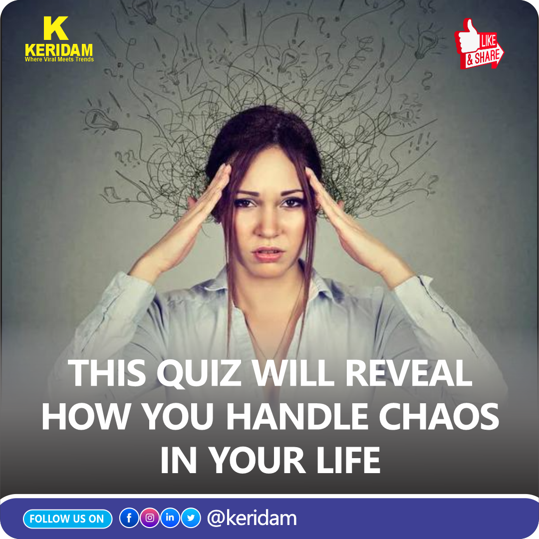 quiz image showing a woman holding her head surrounded by chaotic scribbles, representing how people handle stress and chaos